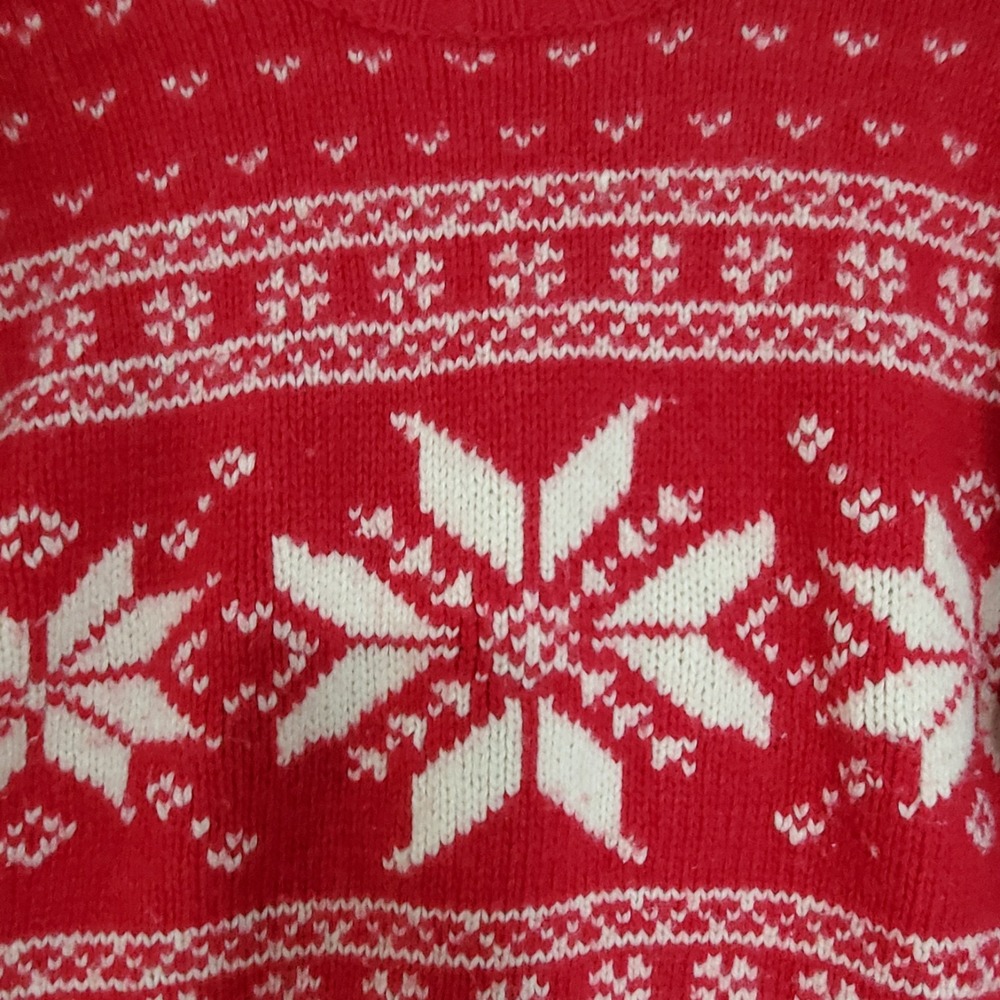 Vintage Sonoma Knit Sweater Womens L Red Wool Blend Snowflakes Fair Isle Nordic - Picture 2 of 7